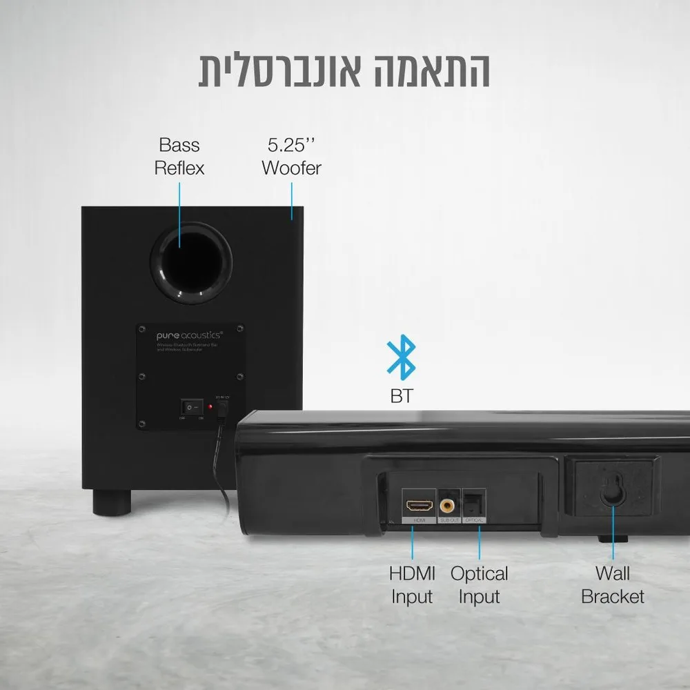 מקרן קול 2.1 עם סאב אלחוטי 320 וואט כניסת HDMI ARC