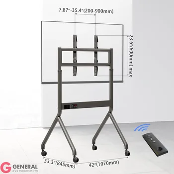 עגלת מסך מקצועית חשמלית  ניידת , הרמה חשמלית למסך מקצועי שטוח מעוקל בגודל 75-90 אינץ' או לוח חכם, נטען עד 90.7 ק"ג, מקסימום VESA 900x600 מ"מ